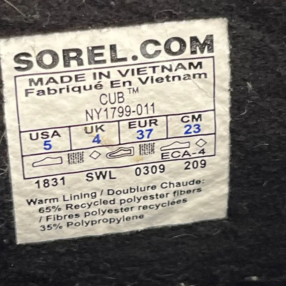 Sorel‎ Women's Black Cub Waterproof Winter Drawstring Snow Boots Size 5